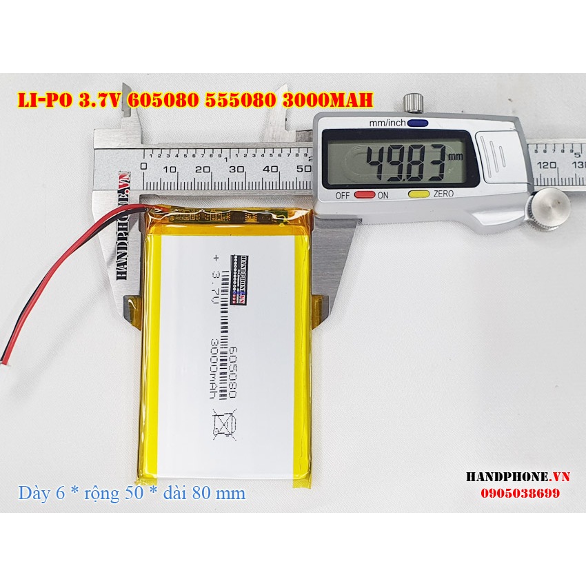 Pin Li-Po 3.7V 605080 555080 3000mAh  dày 6mm cho Loa Bluetooth, Định vị GPS, Camera, Pin Dự Phòng