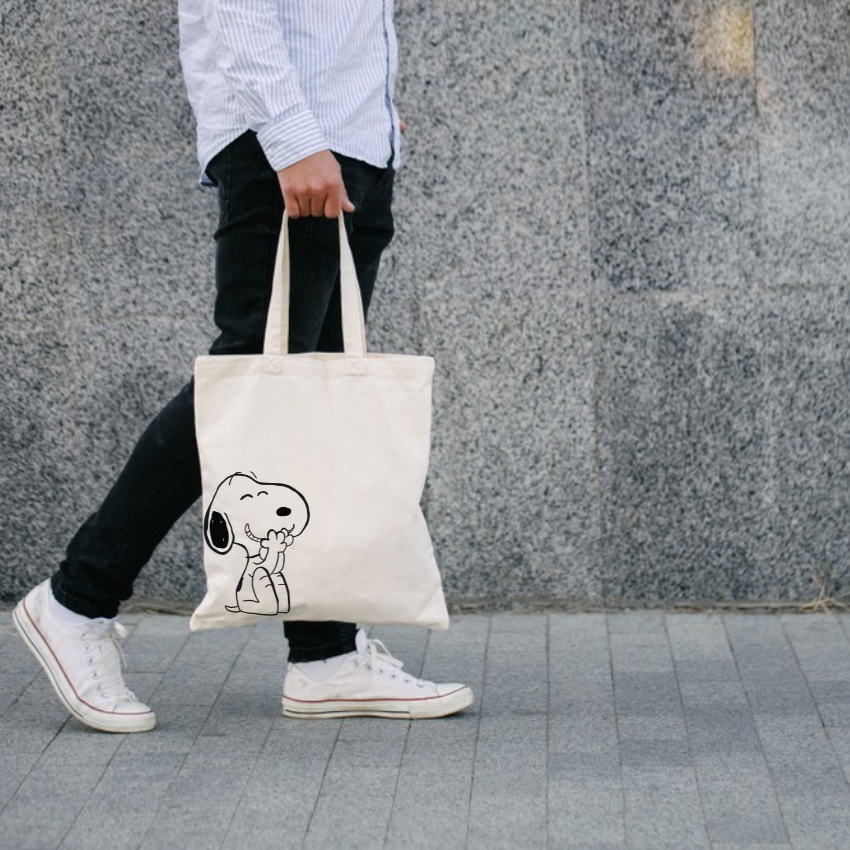 Túi Tote Vải Mộc GINKO Có Dây Kéo Khóa  In Hình Snoopy M20