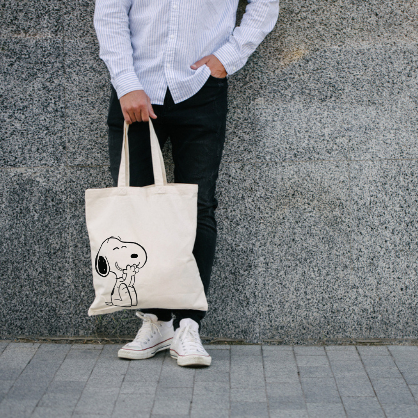 Túi Tote Vải Mộc GINKO Có Dây Kéo Khóa  In Hình Snoopy M20