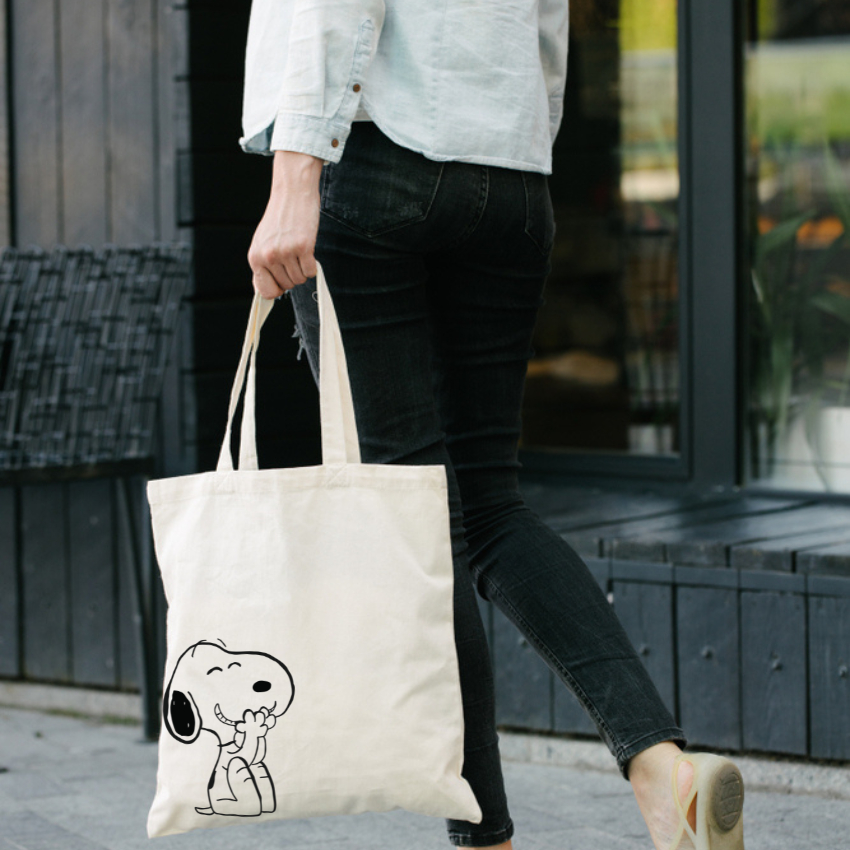 Túi Tote Vải Mộc GINKO Có Dây Kéo Khóa  In Hình Snoopy M20