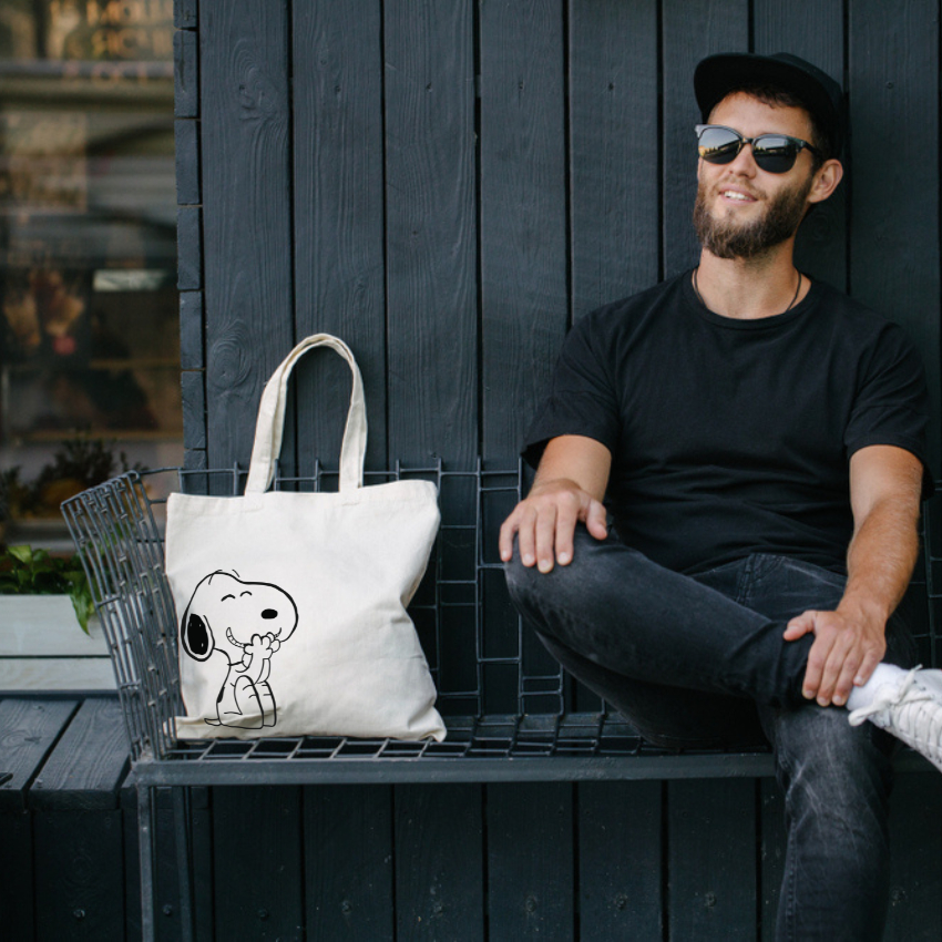 Túi Tote Vải Mộc GINKO Có Dây Kéo Khóa  In Hình Snoopy M20