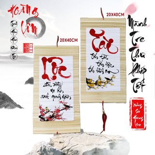 Liễn Mành Tre Trang Trí Tết Chữ "Lộc Tài" 20x40cm - Dây Treo Tua Rua Xinh Xắn, Xưởng Sáo Hoàng Lâm