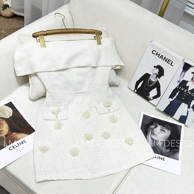 Váy nữ dự tiệc sang chảnh váy trễ vai đính hoa váy cao cấp hàng loại 1 chất đẹp