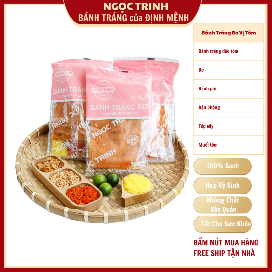 Bánh Tráng Phơi Sương  Bánh Tráng Bơ Vị Tôm Loại Ngon Cao Cấp Thương Hiệu Bánh Tráng Ngọc Trinh