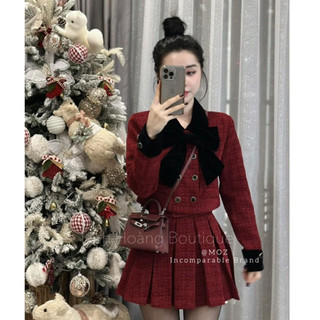 Sét đồ nữ sét dạ đẹp sét dạ tweed mặc tết đỏ đô cao cấp HN DESIGN