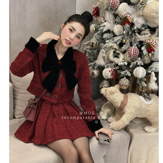 Sét đồ nữ sét dạ đẹp sét dạ tweed mặc tết đỏ đô cao cấp HN DESIGN