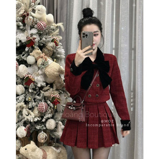 Sét đồ nữ sét dạ đẹp sét dạ tweed mặc tết đỏ đô cao cấp HN DESIGN
