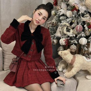 Sét đồ nữ sét dạ đẹp sét dạ tweed mặc tết đỏ đô cao cấp HN DESIGN