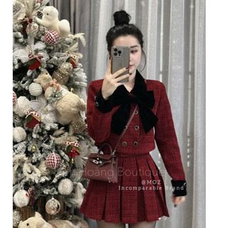 Sét đồ nữ sét dạ đẹp sét dạ tweed mặc tết đỏ đô cao cấp HN DESIGN