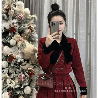 Sét đồ nữ sét dạ đẹp sét dạ tweed mặc tết đỏ đô cao cấp HN DESIGN