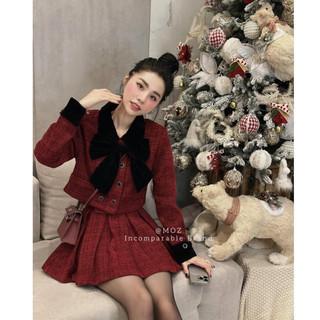 Sét đồ nữ sét dạ đẹp sét dạ tweed mặc tết đỏ đô cao cấp HN DESIGN