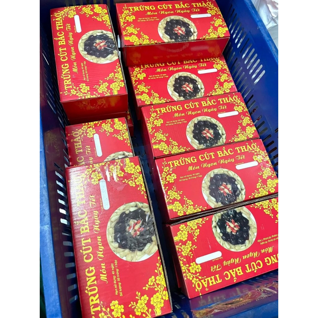 Trứng cút bắc thảo - hộp đỏ 25 trứng còn trấu - Món quà tết cho mọi nhà