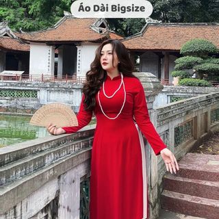 Áo dài nhung bigsize - kiểu áo dài truyền thống - màu đỏ tươi
