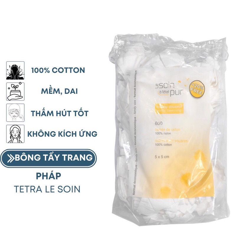 Bông Tẩy Trang Pháp Tetra Medical Carrés de Coton 600 miếng le soin à l'état pur