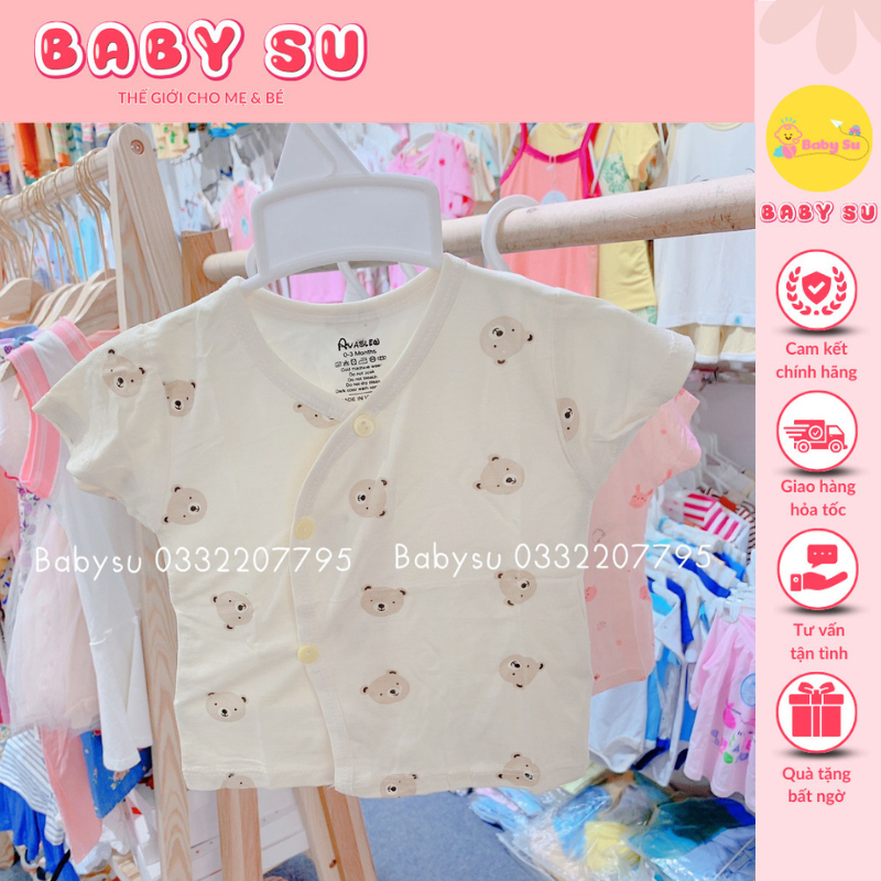 Set 5 Áo Sơ Sinh Cộc Tay Cài Chéo Chất Cotton Siêu Mềm Mịn, Mát Cho Bé Trai, Bé Gái Sơ Sinh (Size 0-3m Đến 6-9m)