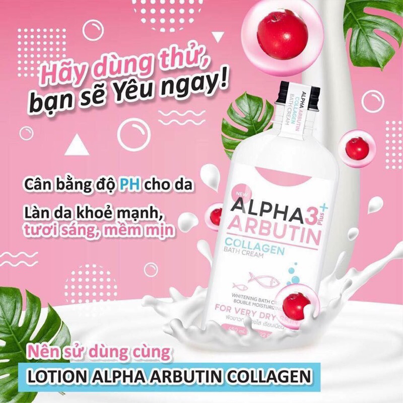 Sữa Tắm Trắng Da Alpha Arbutin 3+ Plus Collagen Bath Cream 350ML Dưỡng Trắng X3 Chính Hãng Thái Lan