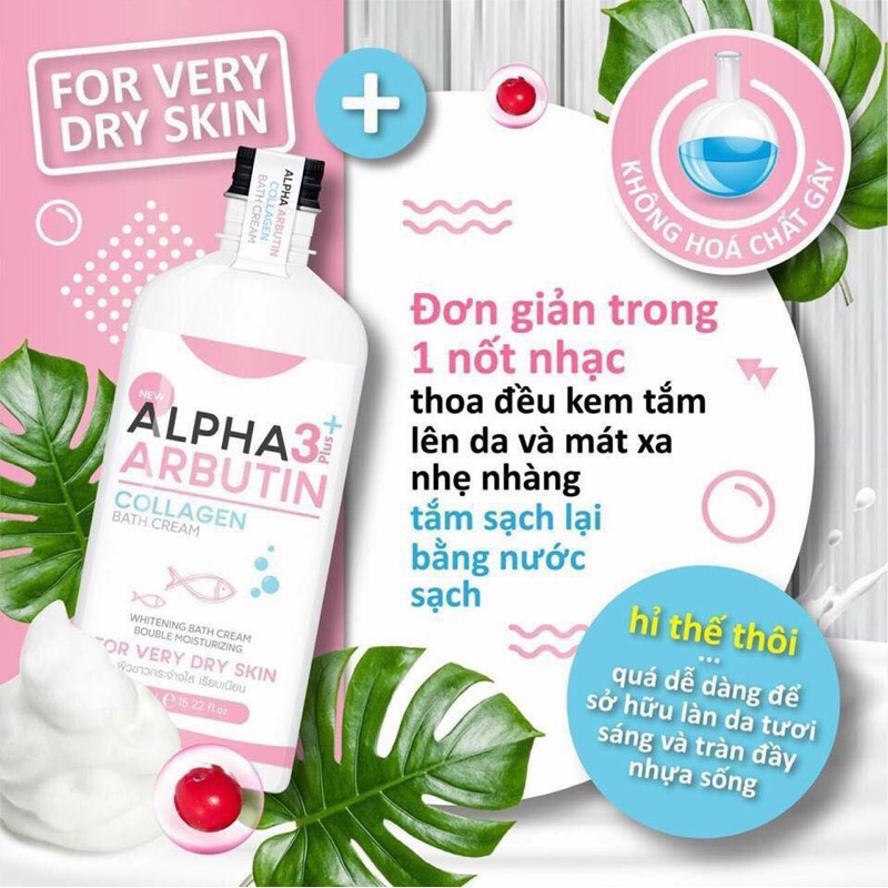 Sữa Tắm Trắng Da Alpha Arbutin 3+ Plus Collagen Bath Cream 350ML Dưỡng Trắng X3 Chính Hãng Thái Lan