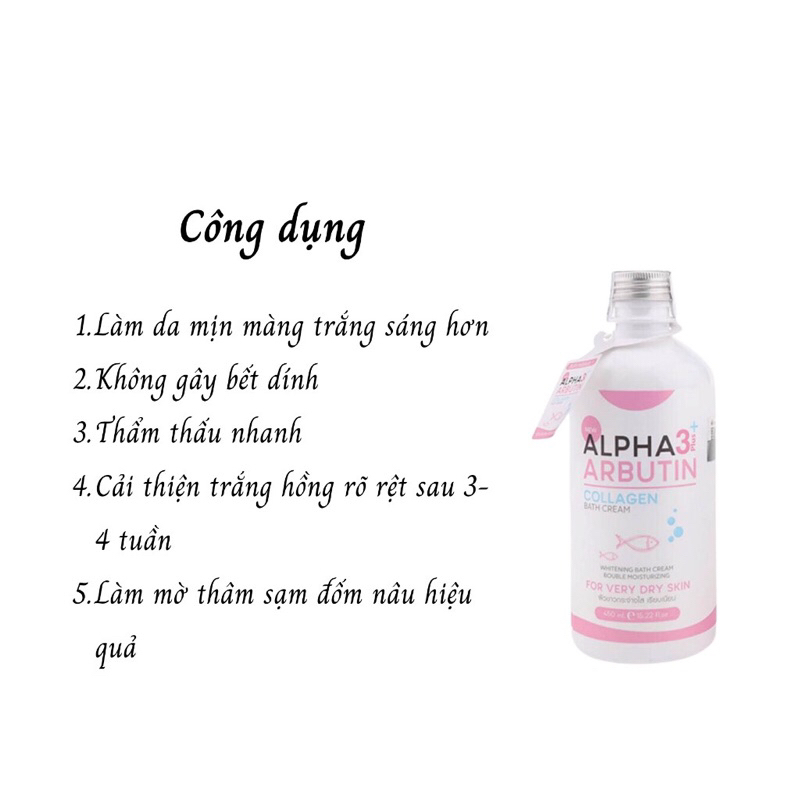 Sữa Tắm Trắng Da Alpha Arbutin 3+ Plus Collagen Bath Cream 350ML Dưỡng Trắng X3 Chính Hãng Thái Lan