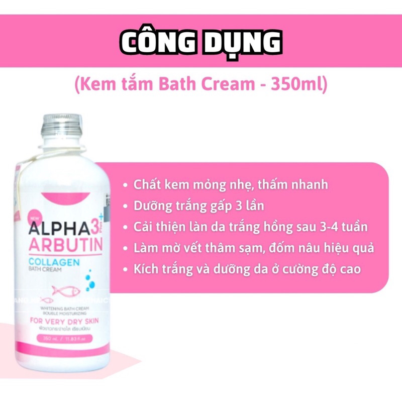 Sữa Tắm Trắng Da Alpha Arbutin 3+ Plus Collagen Bath Cream 350ML Dưỡng Trắng X3 Chính Hãng Thái Lan