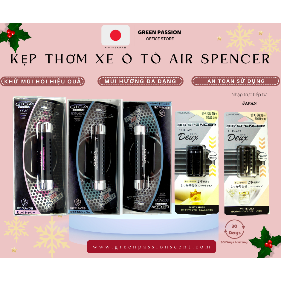 Kẹp Thơm Xe Ô Tô Cao Cấp  Air Spencer Made in Japan 100% Original Cao Cấp Với 5 Hương Thơm