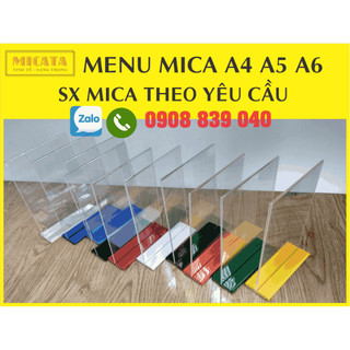 MENU MICA A6 A5 A4 10X20 CM ĐẾ LÙA ok