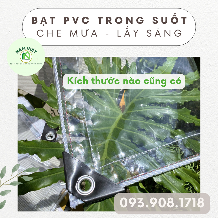 Bạt Trong Suốt _ Che Mưa + Lấy Sáng - Đa Dạng Kích Thước - Miễn phí may viền và đóng khoen treo
