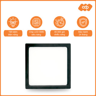 Đèn led ốp trần tlclighting hình vuông vỏ đen, công suất 6w 12w 18w 24w, ánh sáng trắng vàng 3 màu
