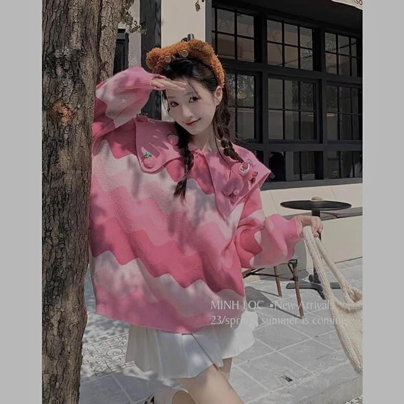ÁO LEN CỔ SEN SÓNG GẤU DÂU