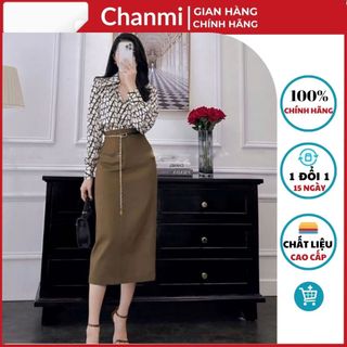 Chân váy dáng dài 75cm xẻ tà lưng cao siêu hack dáng, chân váy midi cạp liền chân váy đẹp 2 lớp-CHANMI CV07