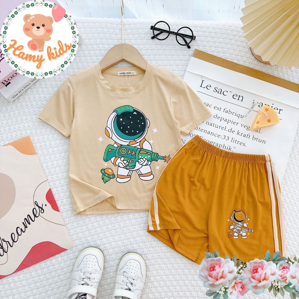 Bộ Cộc Tay Minky Mom Chính Hãng Bé Trai Bé Gái Thun Lạnh Hình Giao Thông Gấu Bộ Râu Cool Bé 0-5 Tuổi Dưới 20kg- Hamykids