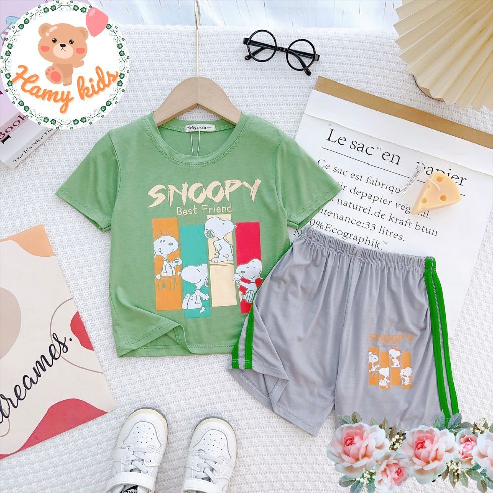 Bộ Cộc Tay Minky Mom Chính Hãng Bé Trai Bé Gái Thun Lạnh Hình Giao Thông Gấu Bộ Râu Cool Bé 0-5 Tuổi Dưới 20kg- Hamykids