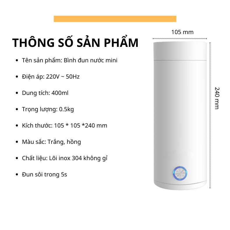 Bình đun nước mini siêu tốc DELADEP trong vòng 5 phút pha sữa, cafe, trà, đi du lịch dã ngoại hàng nội địa cao cấp BDN01