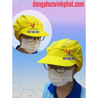 Nón vải lưới trùm tóc công nhân, nón lưới ngắn màu vàng trong sản xuất nhà máy, thủy hải sản-hình thật
