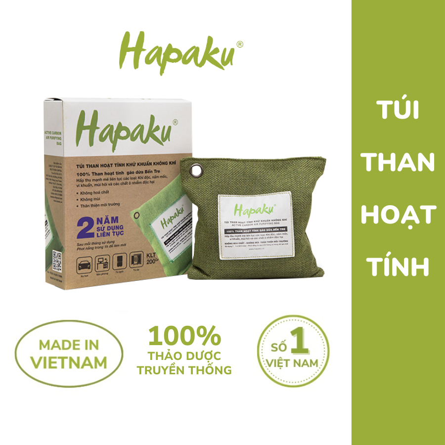 Túi Than Hoạt Tính Hapaku Khử Mùi Ô Tô, Hút Mùi Tủ Lạnh, Hút Ẩm Phòng, Làm Từ 100% Gáo Dừa Bến Tre