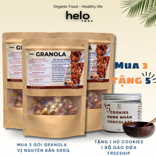 Combo 3 bịch granola ăn kiêng siêu hạt cao cấp tặng bánh ăn kiêng và bát gáo dừa.
