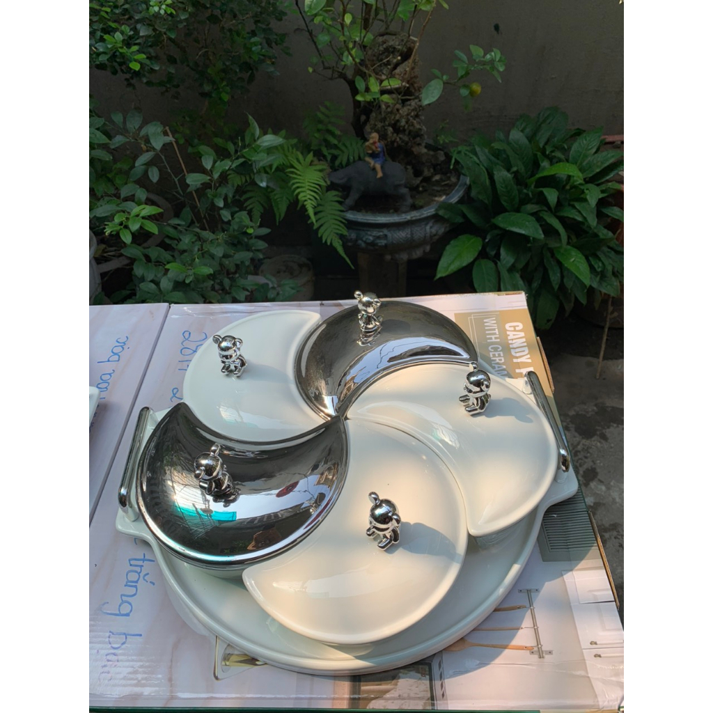 Bộ Khay Sứ Đựng Bánh Mứt Kẹo Cao Cấp - Mã HD2817-2S Thích Hợp Dùng Trong Ngày Lễ Tết, Buổi Tiệc.
