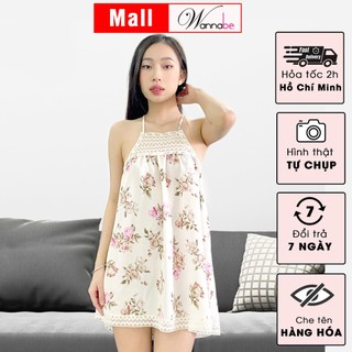 Đầm ngủ WANNABE DNS72 váy cổ yếm phối bản ren xinh xắn tùng xòe tạo vẻ ngây thơ cho bạn gái
