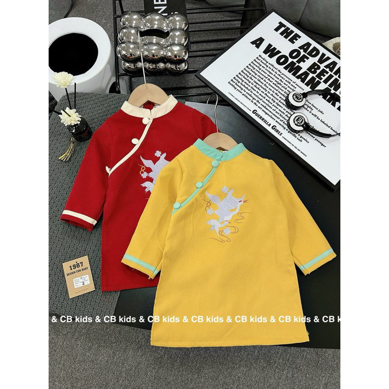 Áo dài cách tân thêu chim hạc 2024 bé trai