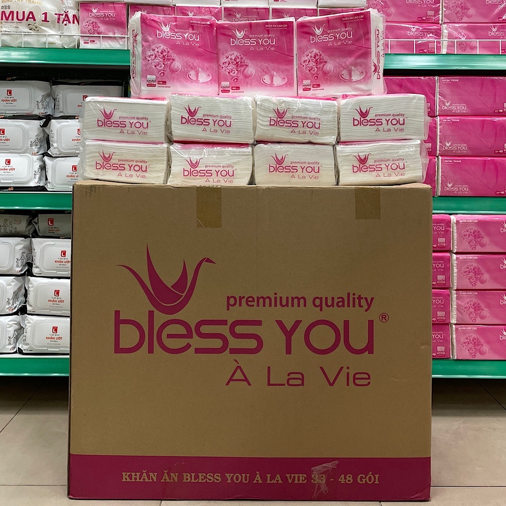Có Mã QR - Khăn Ăn Vuông Lớn 16cm x16cm BLESS YOU Bịch 100 Tờ