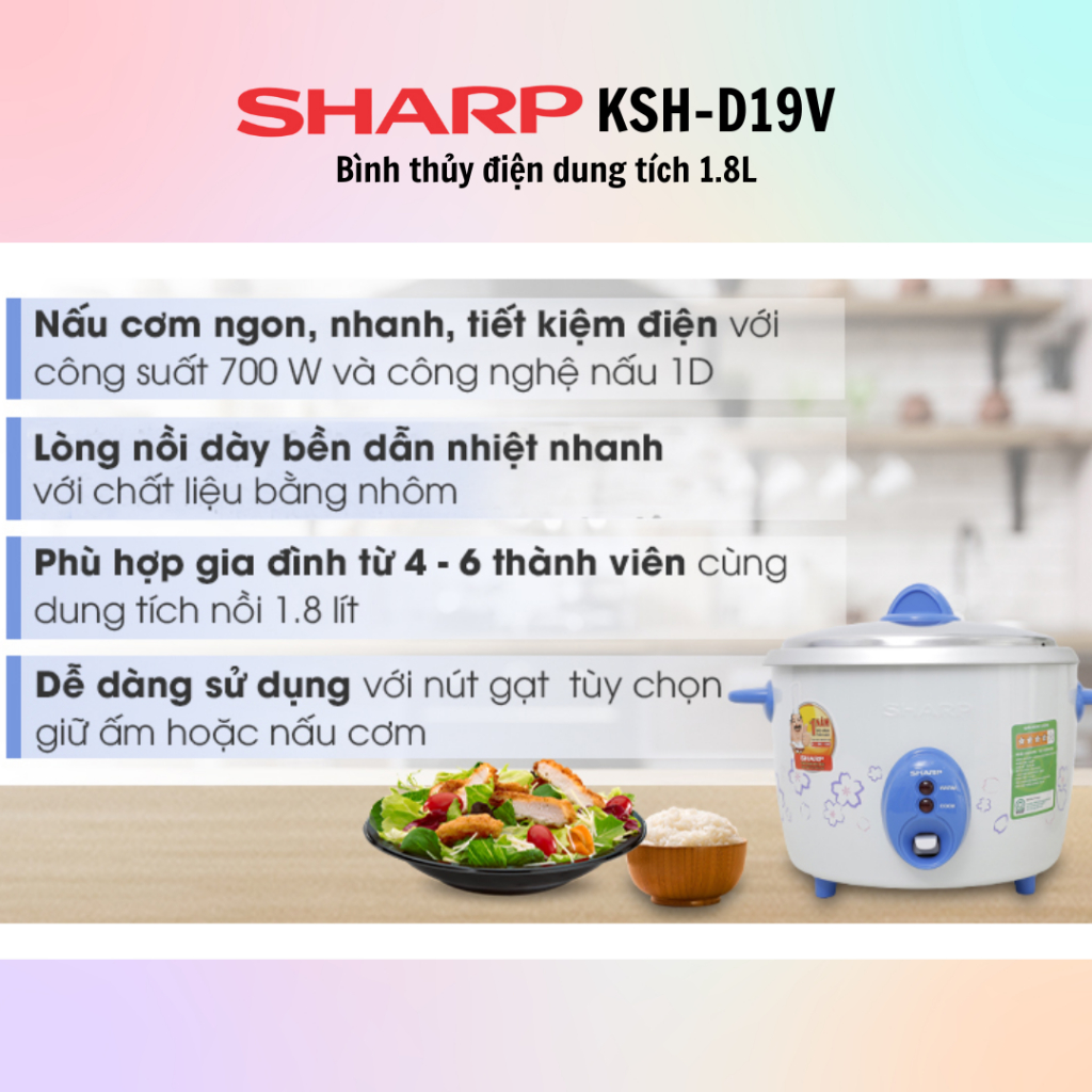 Nồi Cơm Nắp Rời Sharp KSH-D19V  - Màu ngẫu nhiên
