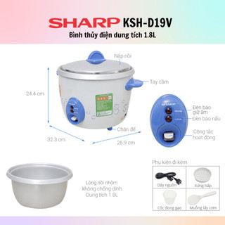 [HỎA TỐC] Nồi Cơm Nắp Rời Sharp KSH-D19V (1.8L) - Màu ngẫu nhiên
