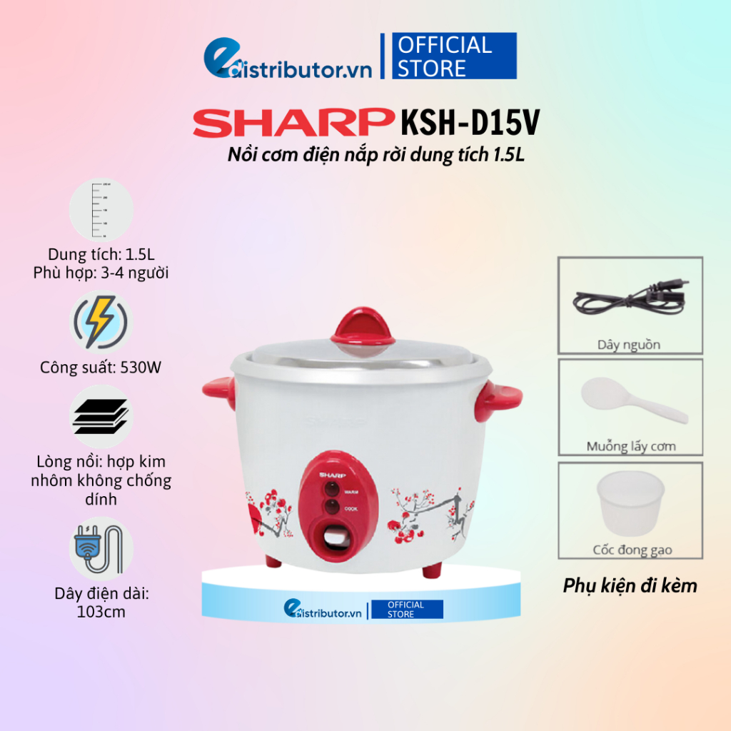 Nồi Cơm Điện Nắp Rời Sharp KSH-D15V (1.5L) - Màu Ngẫu Nhiên