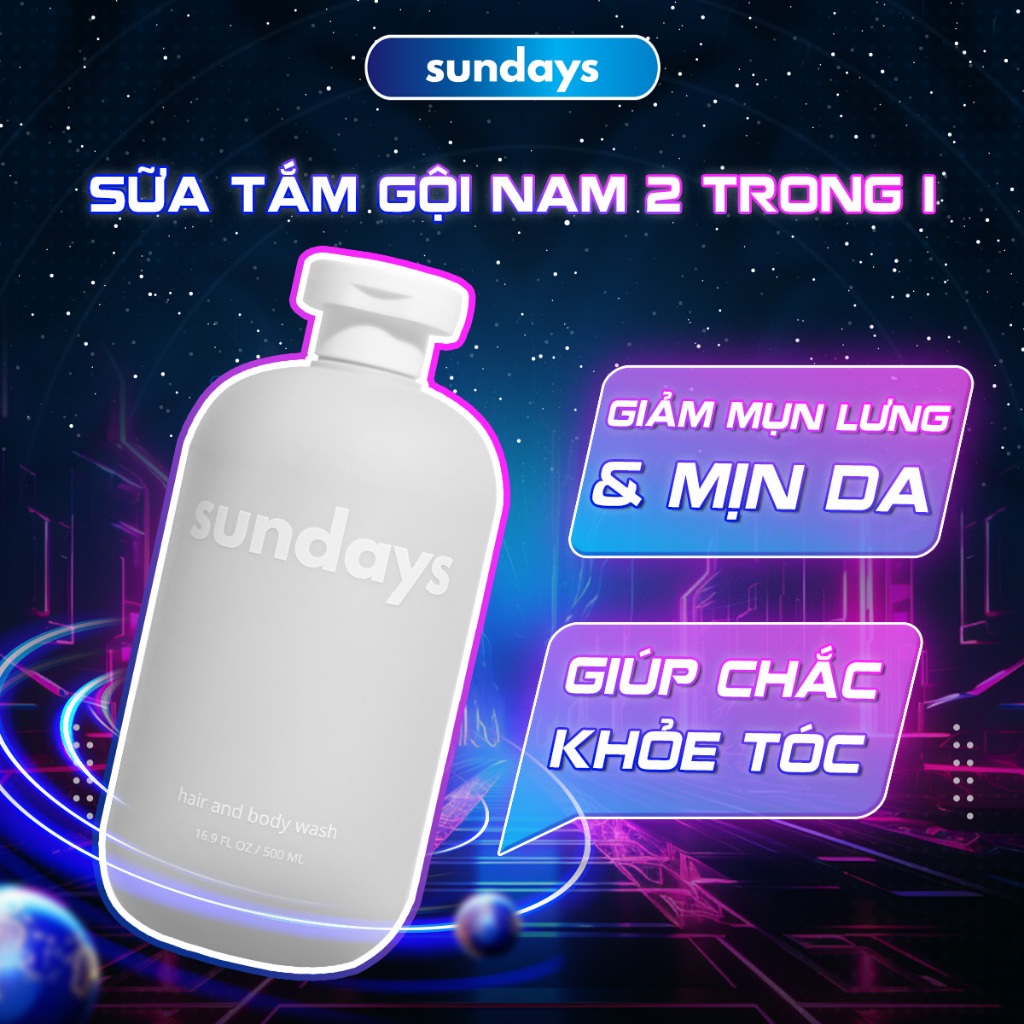 Sữa Tắm Gội 2in1 & 4in1 cho Nam Sundays giảm mụn lưng, dưỡng ẩm hương nước hoa Sauvage 500ml