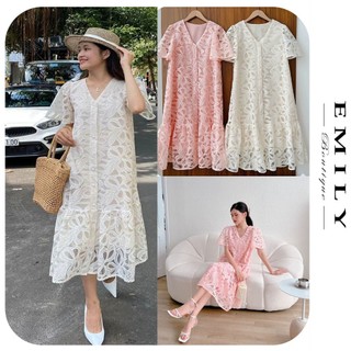 Đầm váy bầu công sở n883 đầm bầu voan tơ hoa thêu xinh xắn dáng tiểu thư sang chảnh - đầm bầu đẹp free size