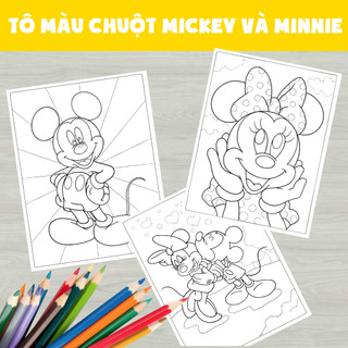 60 tranh tô màu cho bé size a5 - chủ đề chuột mickey và minnie