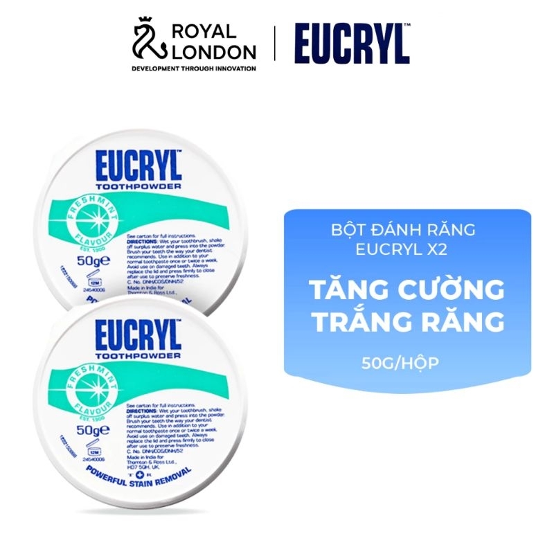 Combo 2 Bột Bạc Hà Giúp Sạch Miệng Trắng Răng Hơi Thở Thơm Mát Eucryl Toothpower 50g