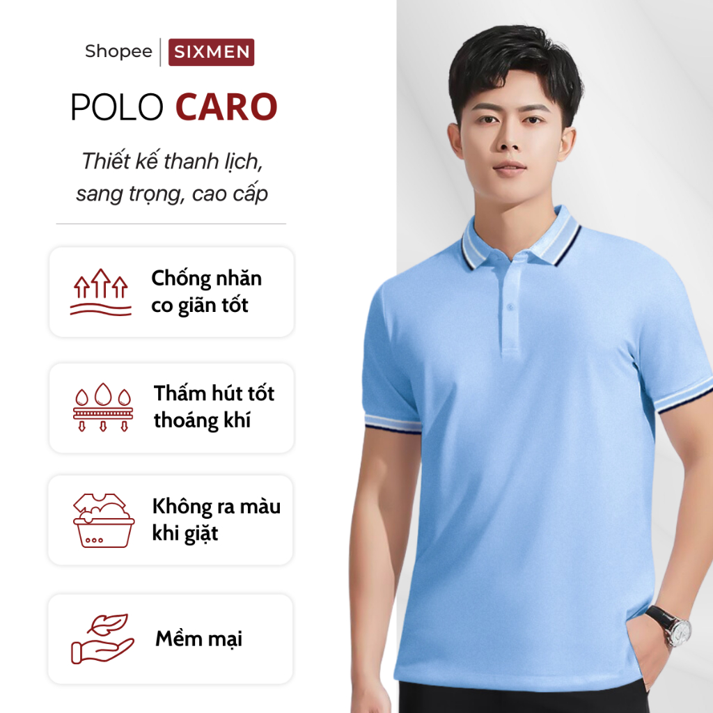 Áo thun Polo nam cao cấp có cổ bẻ SIXMEN CARO BASIC - vải cotton thoáng mát, thanh lịch