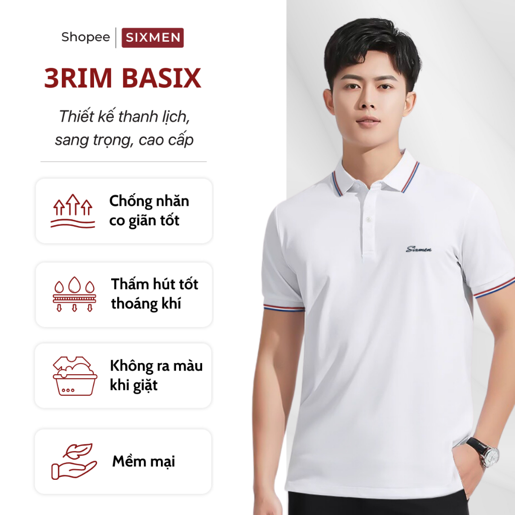 Áo thun Polo nam cao cấp có cổ bẻ SIXMEN  - 3RIM BASIX - vải cá sấu cotton thoáng mát, thanh lịch