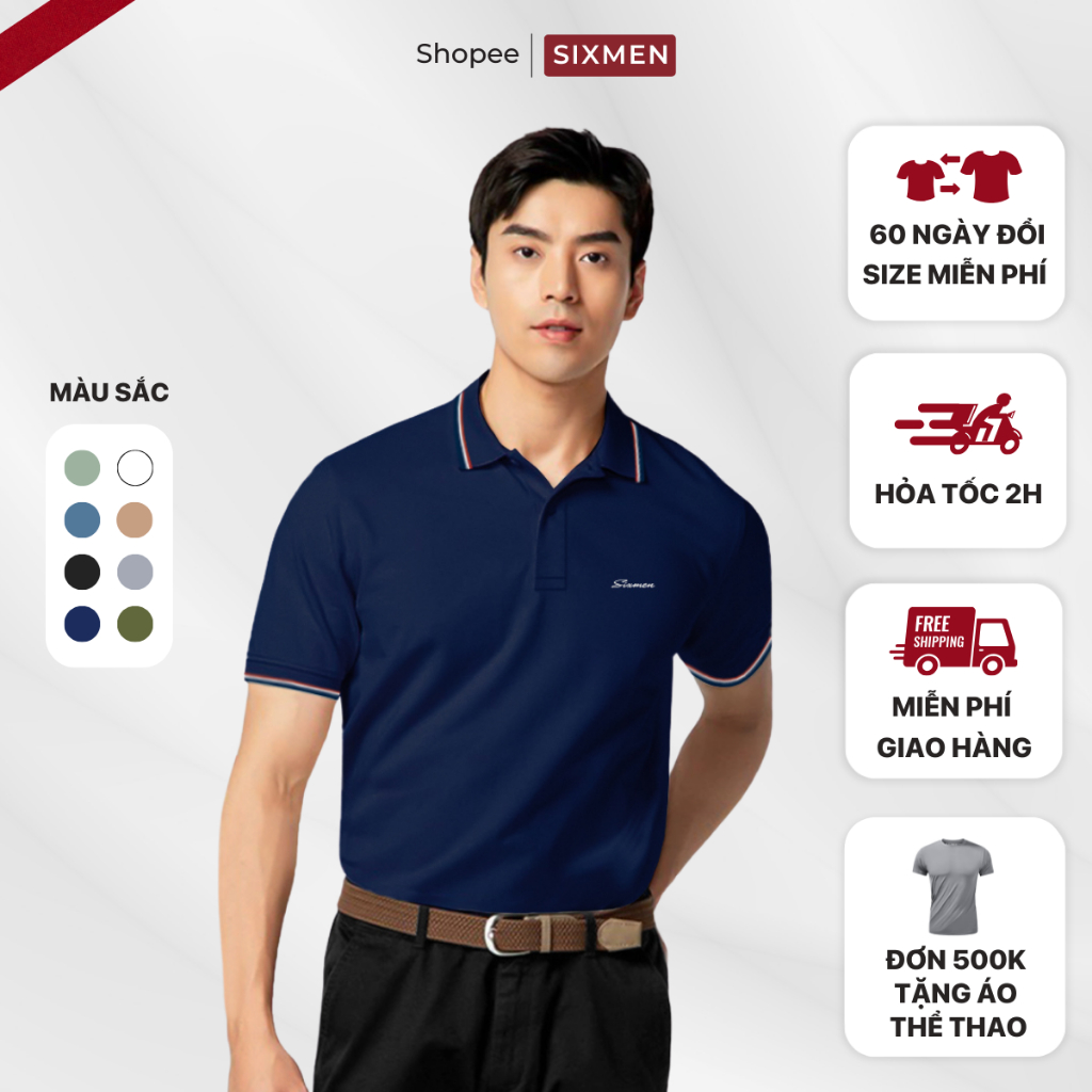 Áo thun Polo nam cao cấp có cổ bẻ SIXMEN  - 3RIM BASIX - vải cá sấu cotton thoáng mát, thanh lịch