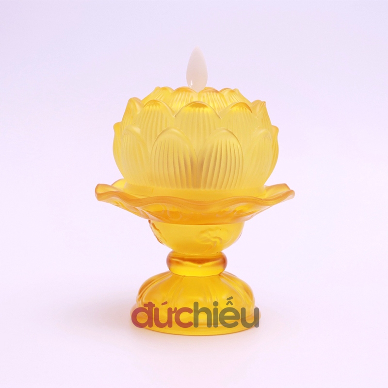 Đèn hoa sen lưu ly thủy tinh dùng pin để bàn thờ tim lắc lung linh như thật, đèn thờ cúng dùng pin - Đức Hiếu Shop